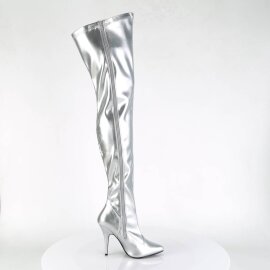 Pleaser SEDUCE-3000 Stivali Sopra Il Ginocchio Similpelle Argento