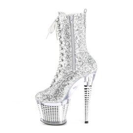 Pleaser SPECTATOR-1040G Stivaletti con Plateau Glitter Argento