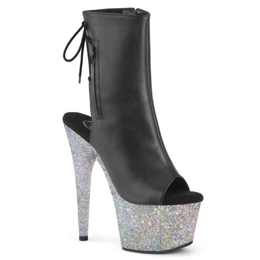 Pleaser ADORE-1018LG Stivaletti con Plateau Similpelle Glitter Nero Argento EU-38 / US-8