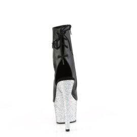 Pleaser ADORE-1018LG Stivaletti con Plateau Similpelle Glitter Nero Argento EU-38 / US-8