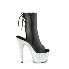 Pleaser ADORE-1018LG Stivaletti con Plateau Similpelle Glitter Nero Argento EU-38 / US-8