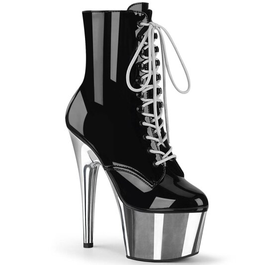 Pleaser ADORE-1020 Stivaletti con Plateau Vernice Cromato Nero Argento EU-37 / US-7