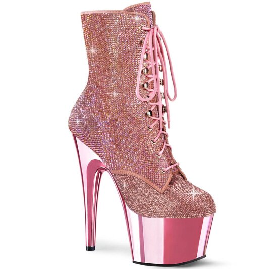 Pleaser ADORE-1020CHRS Stivaletti con Plateau Strass Cromato Rosa Chiaro EU-40 / US-10
