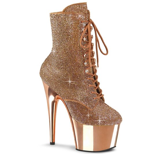 Pleaser ADORE-1020CHRS Stivaletti con Plateau Strass Cromato Dorato EU-42 / US-12