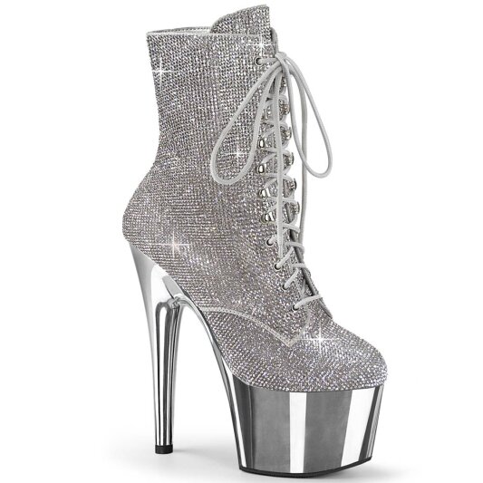Pleaser ADORE-1020CHRS Stivaletti con Plateau Strass Cromato Argento EU-35 / US-5
