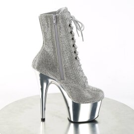 Pleaser ADORE-1020CHRS Stivaletti con Plateau Strass Cromato Argento EU-35 / US-5