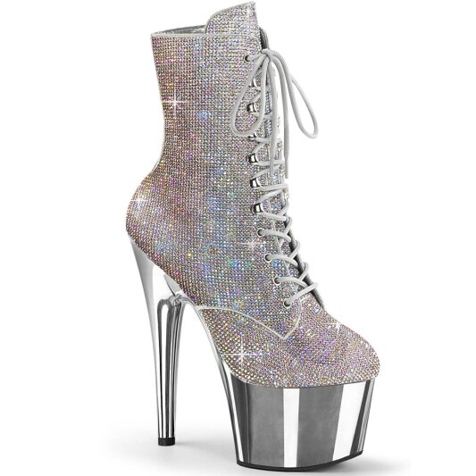 Pleaser ADORE-1020CHRS Stivaletti con Plateau Multi Strass Cromato Argento EU-42 / US-12