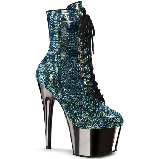 Pleaser ADORE-1020CHRS Stivaletti con Plateau Strass Cromato Turchese EU-35 / US-5