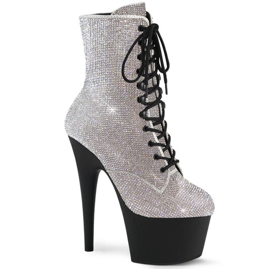 Pleaser ADORE-1020RS Stivaletti con Plateau Strass Argento EU-38 / US-8