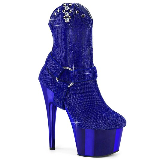 Pleaser ADORE-1029CHRS Stivaletti con Plateau Strass Cromato Blu EU-37 / US-7