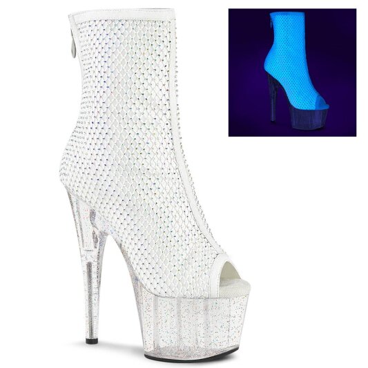 Pleaser ADORE-1031GM Stivaletti con Plateau Rete Strass Bianco EU-41 / US-11