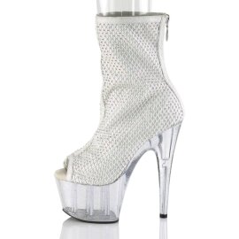 Pleaser ADORE-1031GM Stivaletti con Plateau Rete Strass Bianco EU-41 / US-11