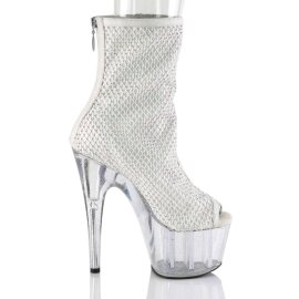 Pleaser ADORE-1031GM Stivaletti con Plateau Rete Strass Bianco EU-41 / US-11