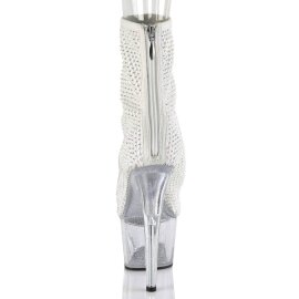 Pleaser ADORE-1031GM Stivaletti con Plateau Rete Strass Bianco EU-39 / US-9
