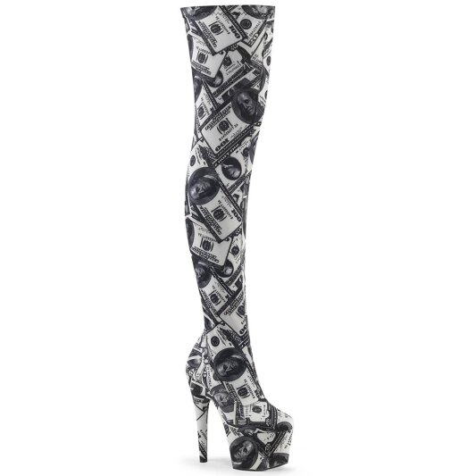 Pleaser ADORE-3000DP Stivali Sopra Il Ginocchio Con Plateau Nero Bianco EU-40 / US-10