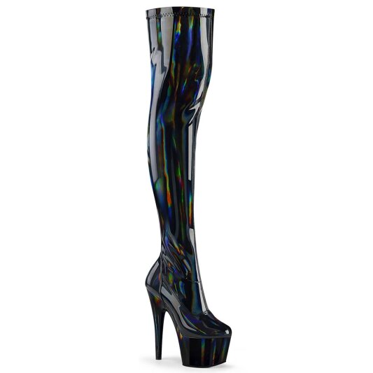 Pleaser ADORE-3000HWR Stivali Sopra Il Ginocchio Con Plateau Holo Nero EU-35 / US-5