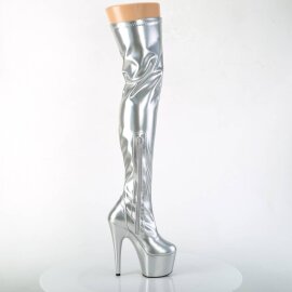 Pleaser ADORE-3000HWR Stivali Sopra Il Ginocchio Con Plateau Holo Argento EU-35 / US-5