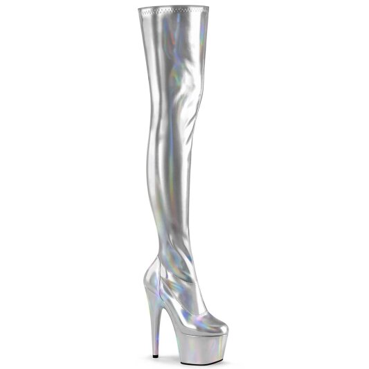Pleaser ADORE-3000HWR Stivali Sopra Il Ginocchio Con Plateau Holo Argento EU-36 / US-6