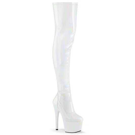 Pleaser ADORE-3000HWR Stivali Sopra Il Ginocchio Con Plateau Holo Bianco EU-39 / US-9