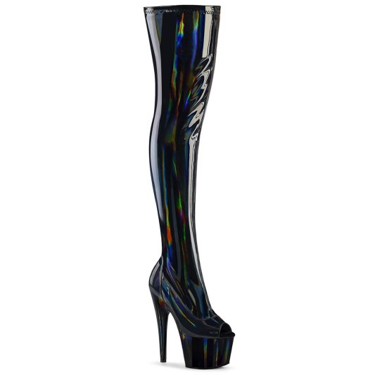 Pleaser ADORE-3011HWR Stivali Sopra Il Ginocchio Con Plateau Holo Nero EU-35 / US-5