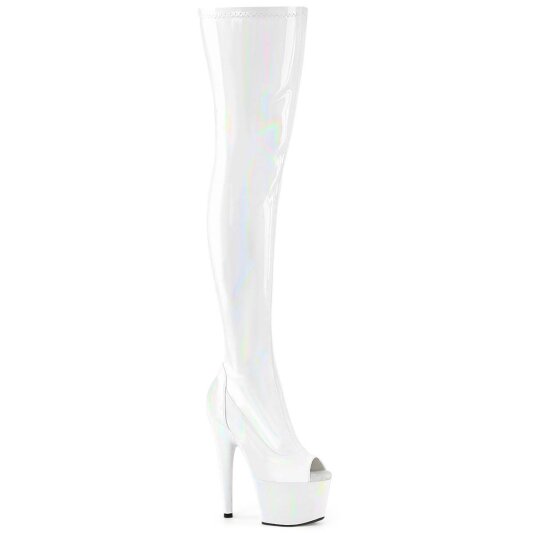 Pleaser ADORE-3011HWR Stivali Sopra Il Ginocchio Con Plateau Holo Bianco EU-41 / US-11