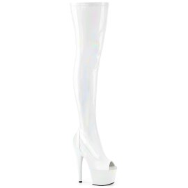 Pleaser ADORE-3011HWR Stivali Sopra Il Ginocchio Con Plateau Holo Bianco EU-41 / US-11