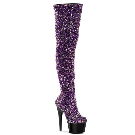 Pleaser ADORE-3020 Stivali Sopra Il Ginocchio Con Plateau Paillettes Viola EU-36 / US-6