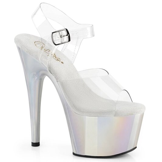 Pleaser ADORE-708LQ Sandali con Plateau Ologramma Trasparente Argento EU-35 / US-5
