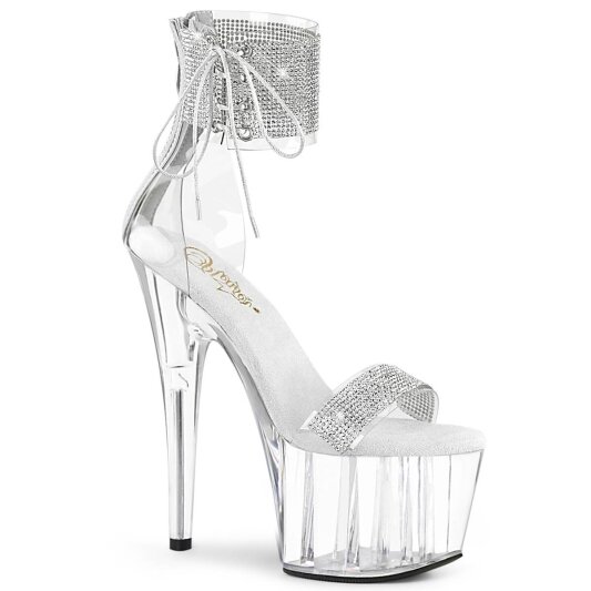 Pleaser ADORE-727RS Sandali con Plateau Strass Trasparente Argento EU-35 / US-5