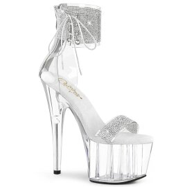 Pleaser ADORE-727RS Sandali con Plateau Strass Trasparente Argento EU-35 / US-5