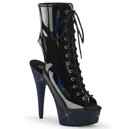 Pleaser BEJEWELED-1016-6 Stivaletti con Plateau Ologramma Strass Nero EU-35 / US-5