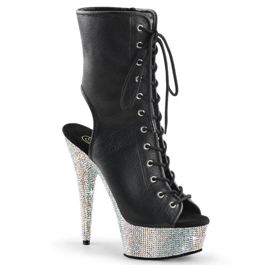 Pleaser BEJEWELED-1016-6 Stivaletti con Plateau Similpelle Strass Nero Argento EU-37 / US-7