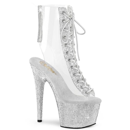 Pleaser BEJEWELED-1016C-2-7 Stivaletti con Plateau Strass Trasparente Argento EU-35 / US-5