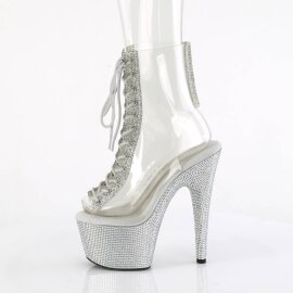 Pleaser BEJEWELED-1016C-2-7 Stivaletti con Plateau Strass Trasparente Argento EU-35 / US-5