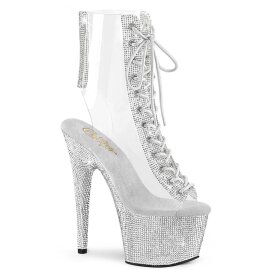 Pleaser BEJEWELED-1016C-2-7 Stivaletti con Plateau Strass Trasparente Argento EU-36 / US-6