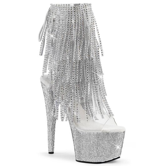 Pleaser BEJEWELED-1017RSF-7 Stivaletti con Plateau Strass Trasparente Argento EU-40 / US-10