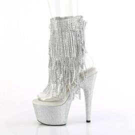 Pleaser BEJEWELED-1017RSF-7 Stivaletti con Plateau Strass Trasparente Argento EU-41 / US-11