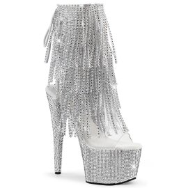 Pleaser BEJEWELED-1017RSF-7 Stivaletti con Plateau Strass Trasparente Argento EU-35 / US-5