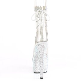 Pleaser BEJEWELED-1018C-2RS Stivaletti con Plateau Strass Trasparente Argento EU-40 / US-10