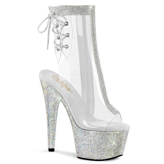 Pleaser BEJEWELED-1018C-2RS Stivaletti con Plateau Strass Trasparente Argento EU-35 / US-5