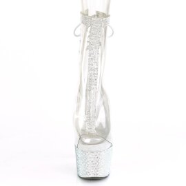 Pleaser BEJEWELED-1018C-2RS Stivaletti con Plateau Strass Trasparente Argento EU-35 / US-5