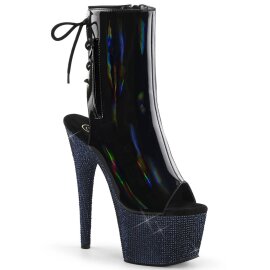 Pleaser BEJEWELED-1018DM-7 Stivaletti con Plateau Ologramma Strass Nero EU-41 / US-11