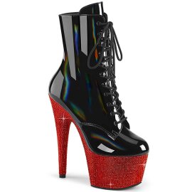 Pleaser BEJEWELED-1020-7 Stivaletti con Plateau Ologramma Strass Nero Rosso EU-35 / US-5
