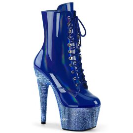Pleaser BEJEWELED-1020-7 Stivaletti con Plateau Ologramma Strass Blu EU-37 / US-7