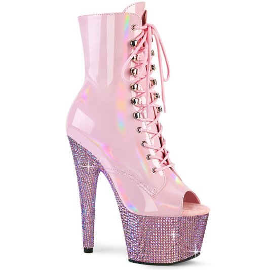 Pleaser BEJEWELED-1021-7 Stivaletti con Plateau Ologramma Strass Rosa EU-39 / US-9
