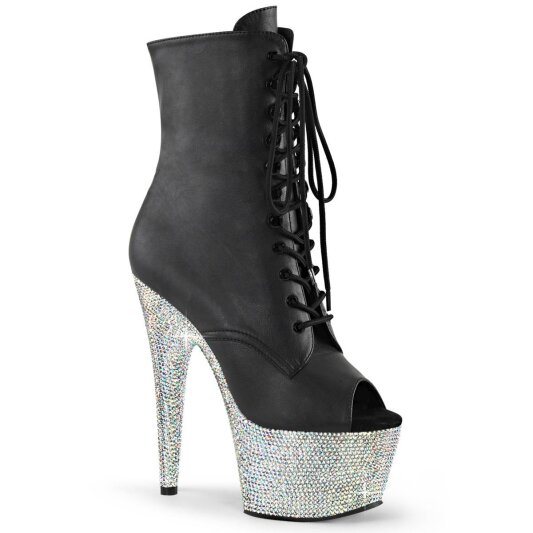 Pleaser BEJEWELED-1021-7 Stivaletti con Plateau Similpelle Strass Nero Argento EU-35 / US-5