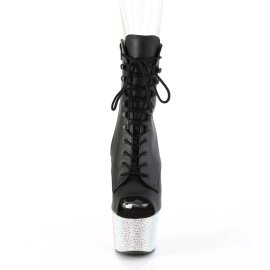 Pleaser BEJEWELED-1021-7 Stivaletti con Plateau Similpelle Strass Nero Argento EU-39 / US-9