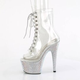 Pleaser BEJEWELED-1021C-7 Stivaletti con Plateau Strass Trasparente Argento EU-36 / US-6