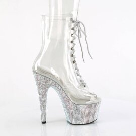 Pleaser BEJEWELED-1021C-7 Stivaletti con Plateau Strass Trasparente Argento EU-36 / US-6