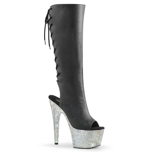 Pleaser BEJEWELED-2018-7 Stivaletti con Plateau Similpelle Strass Nero EU-41 / US-11